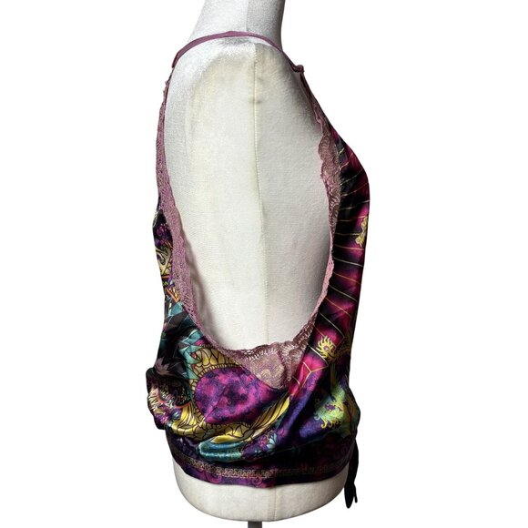 Womens Size L Silky Dragon Print Lingerie Racer Back Lace Trim Cami & Shorts Set - Picture 6 of 15